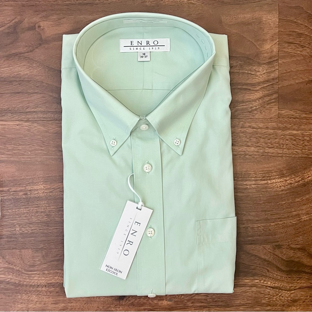 Enro Long Sleeve Shirt Mint Green Button Up Non Iron Men’s Size 18 NWT - Picture 1 of 6